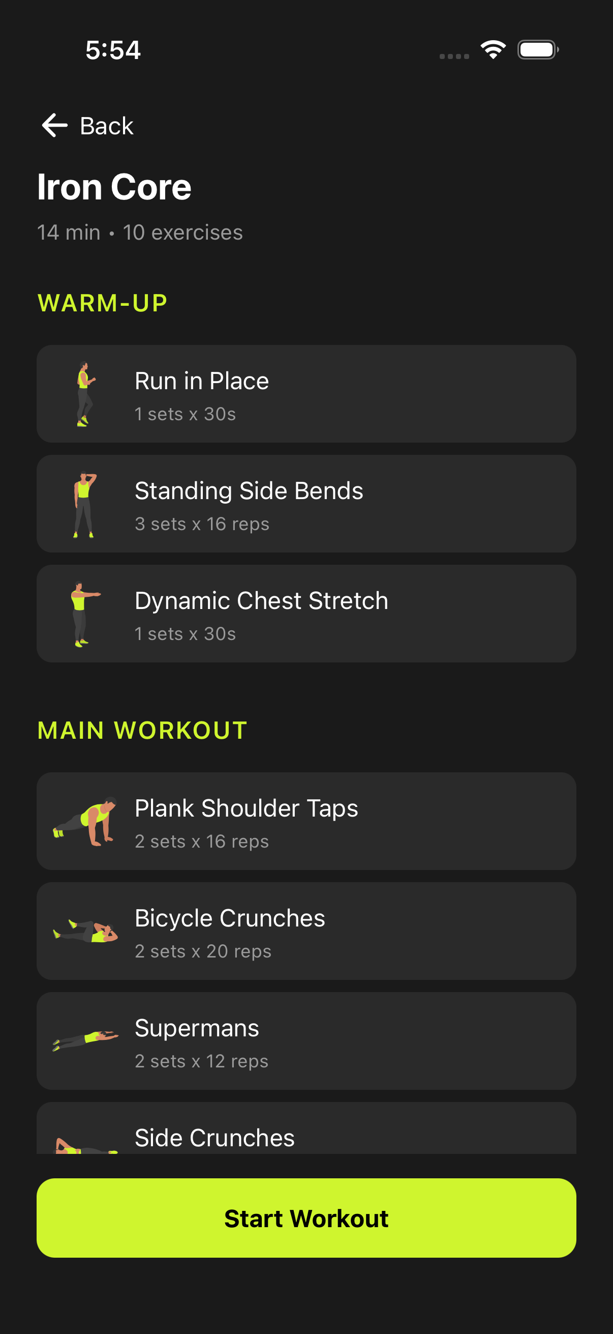 Workout overview: Iron Core, 14 min, 10 exercises